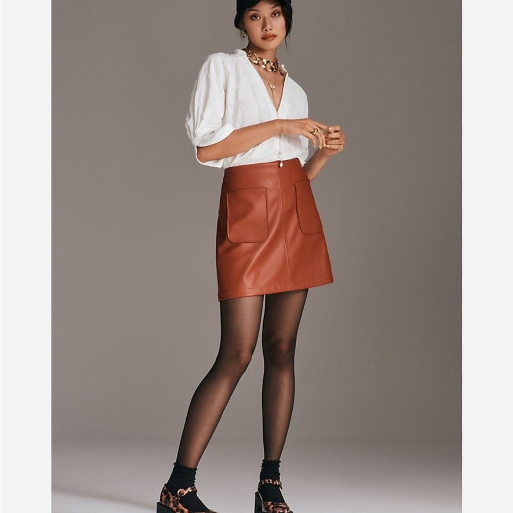 Maeve Cognac Faux Leather Skirt - Picture 2 of 6